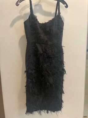 Black Feather-Trim Midi Dress